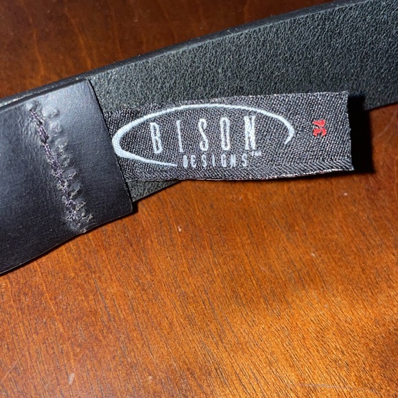 Bison Designs Men’s Black Belt 34 With Silver Brass Buckle - Picture 2 of 5
